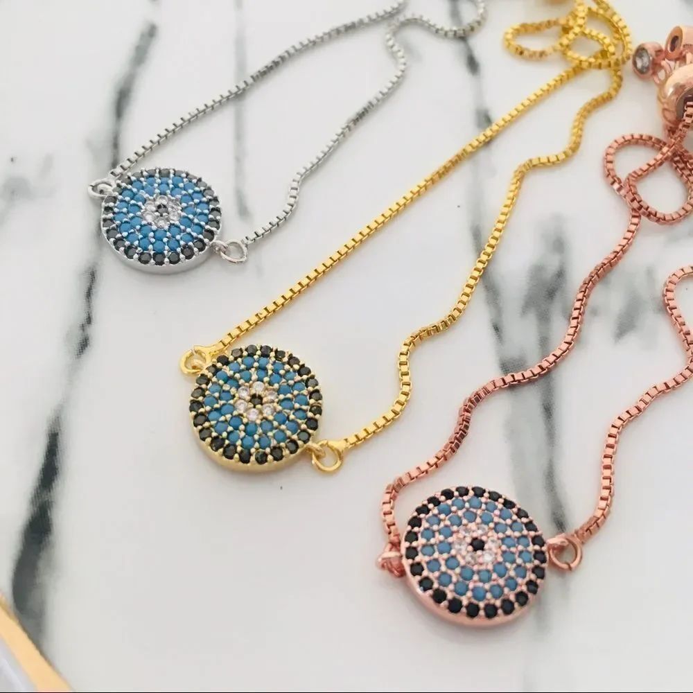 Evil Eye Pave CZ Adjustable Bracelets NWT